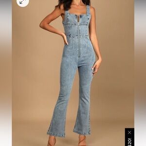 Lulu's Light Wash Denim Zip Front Jumpsuit
